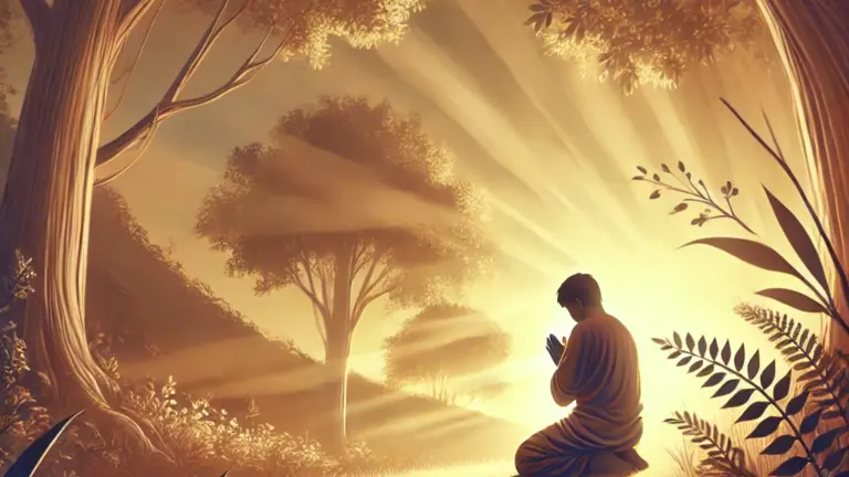 Man praying humbly in nature