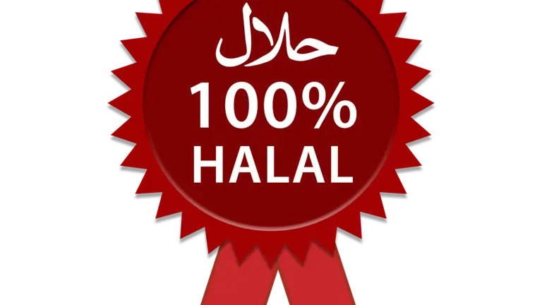 Red 100 percent halal certified label