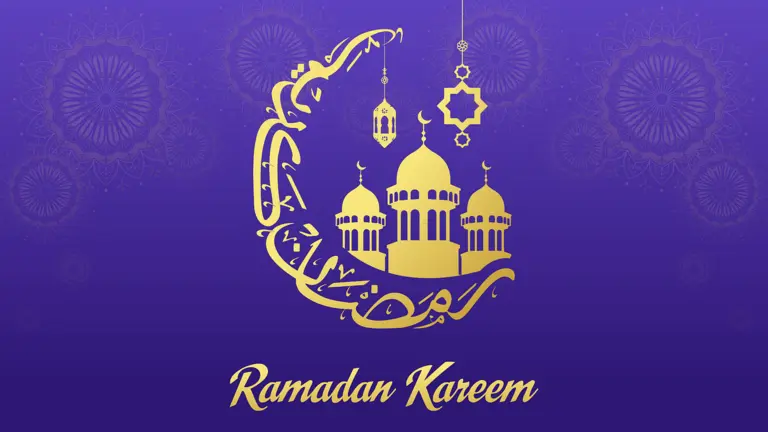 Ramadan Kareem illustration with crescent and mosque