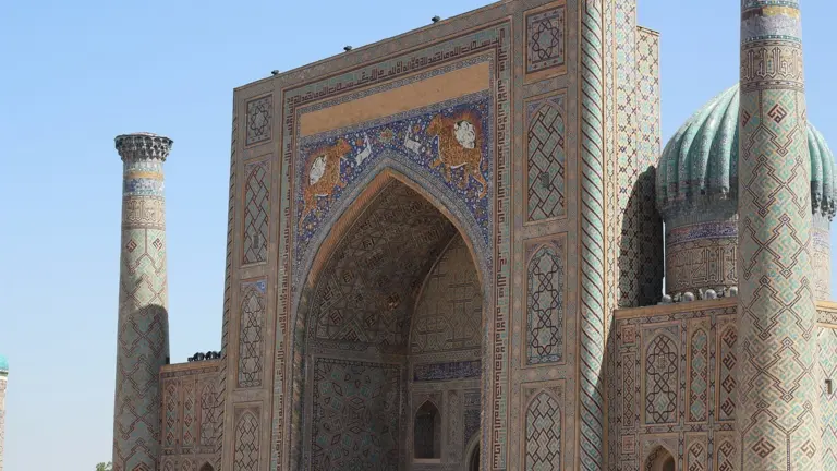 Historic mosque with dome and minarets