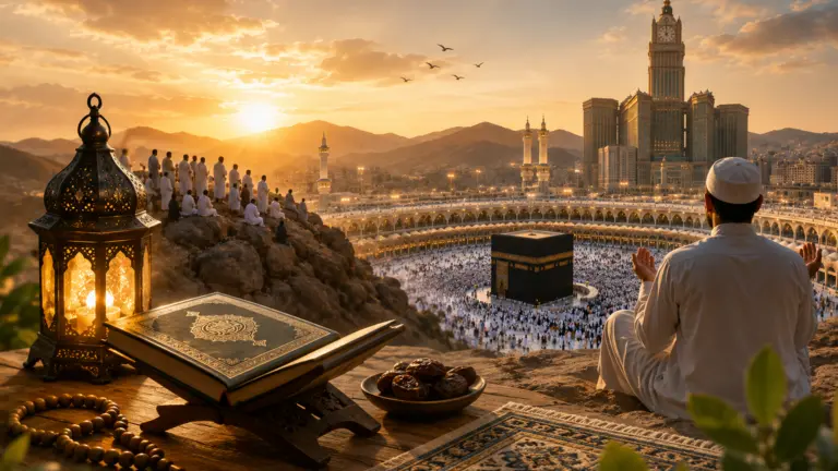 The Kaaba in Makkah surrounded by pilgrims during Hajj, symbolizing the spiritual value of the first 10 days of Dhul Hijja in Islam