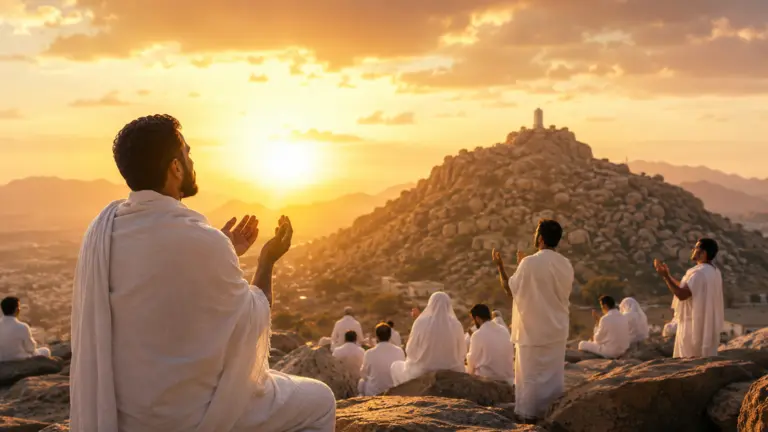 Tusenvis av muslimske pilegrimer samlet på Arafat-sletten under hajj for wuquf den 9. Dhul Hijja