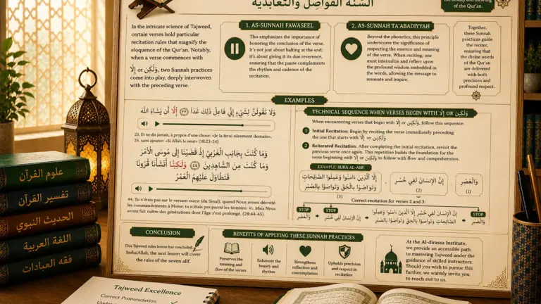 Tajweed lesson about As-Sunnah Fawaseel and Taabadiyyah