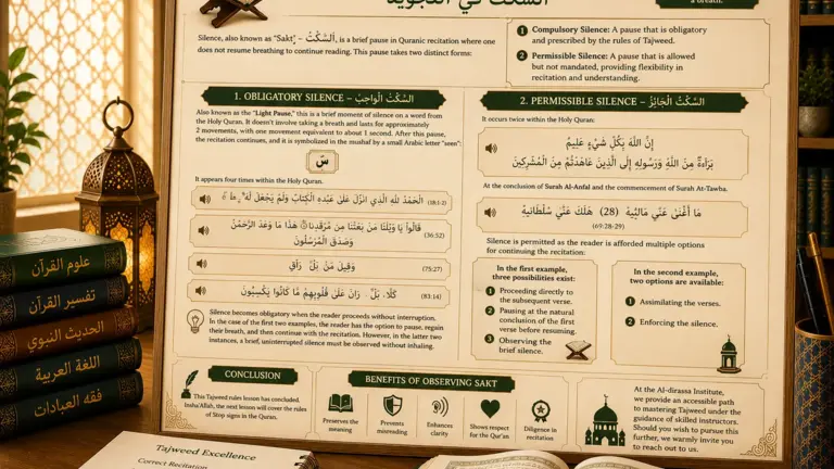 Tajweed lesson about sakt in Quran recitation