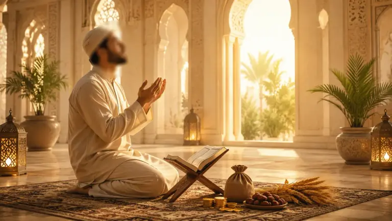 Muslim man asking Allah for blessed provision