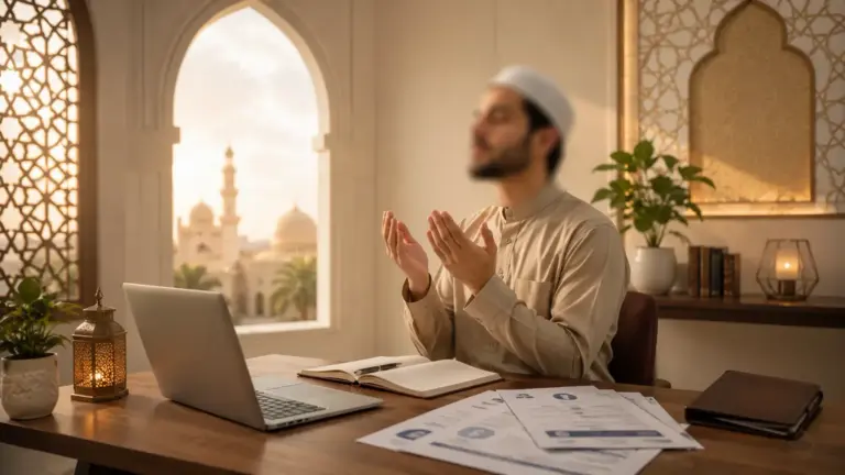 Muslim man making dua to find a job