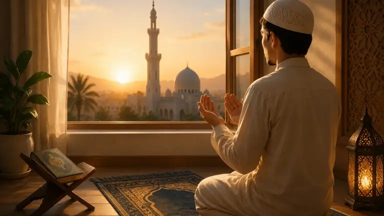 Muslim man reciting morning adhkar
