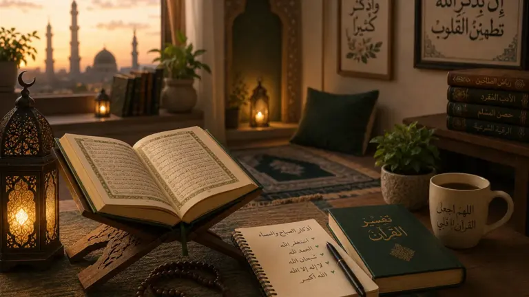 Open Quran with invocations and spiritual light