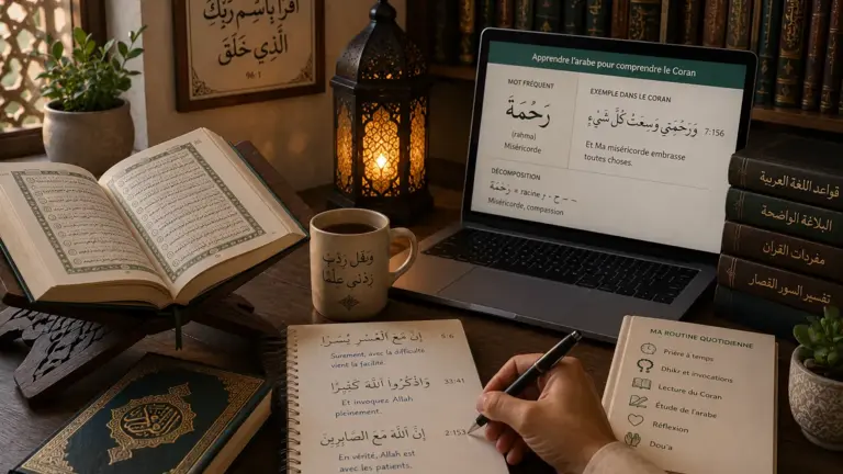 Student learning Quranic Arabic online