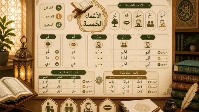 Arabic grammar chart about the five nouns