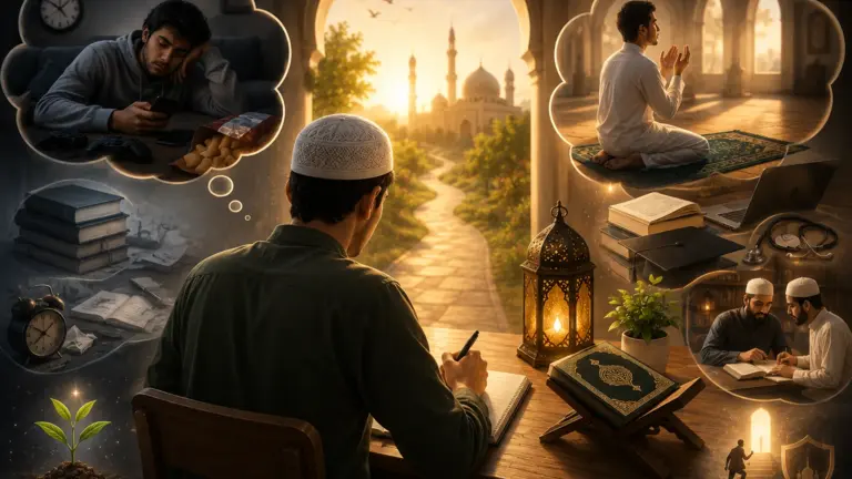 Muslim, der studerer viden i islam med Koranen og påkaldelser