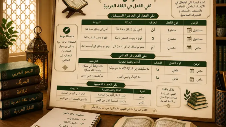 Arabic grammar chart about negation particles