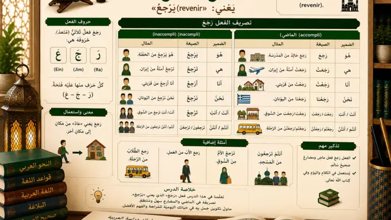 Arabic verb lesson about raja’a meaning to return