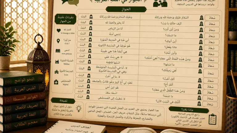 Illustration of an Arabic dialogue for beginners الحِوَارُ