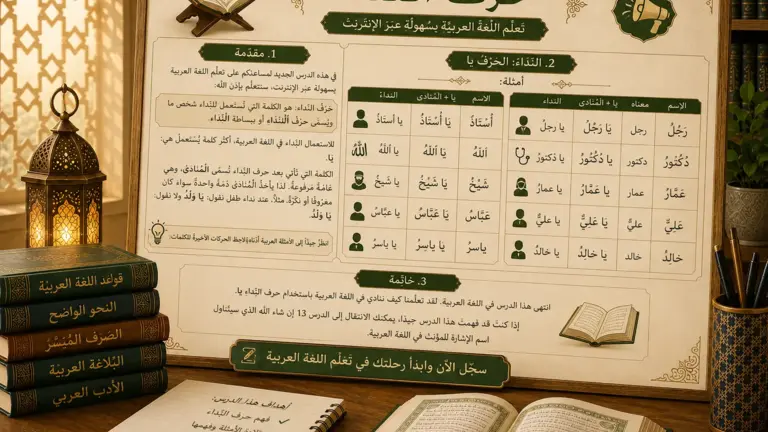Arabic illustration about the vocative particle ya