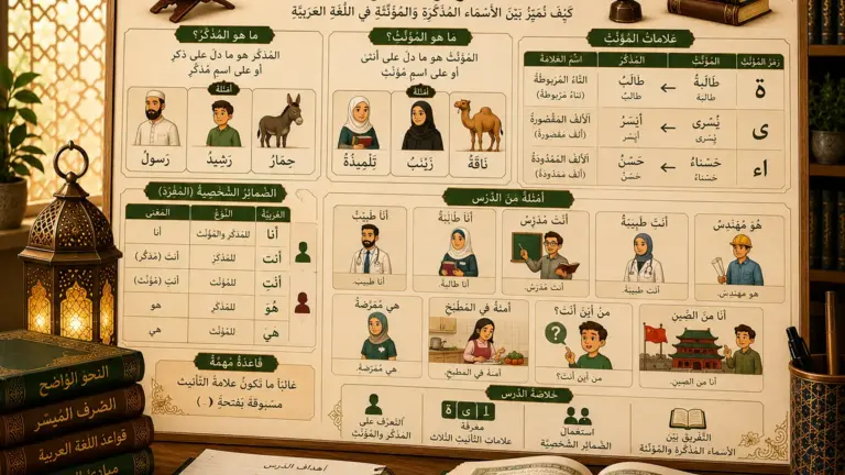 Arabic illustration about masculine en feminine nouns