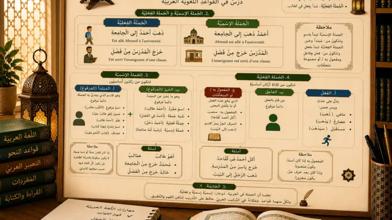 Arabic illustration about nominal and verbal sentences