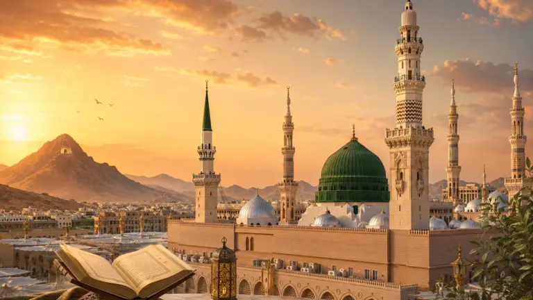 Medina mosque with open Quran
