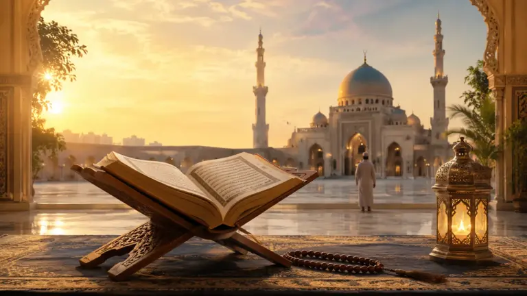 Open Quran in front of mosque
