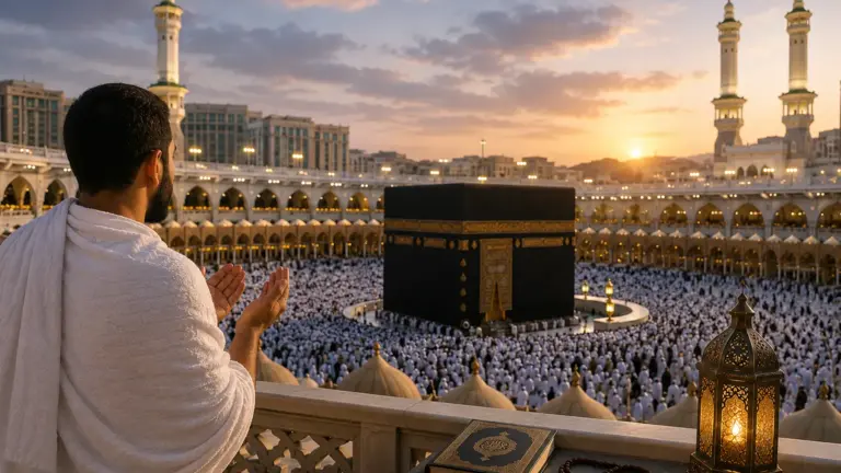 Man supplicating facing the Kaaba