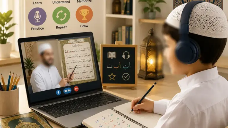 Child taking an online Quran class