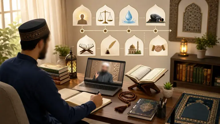 Student taking an online Islamic sciences class