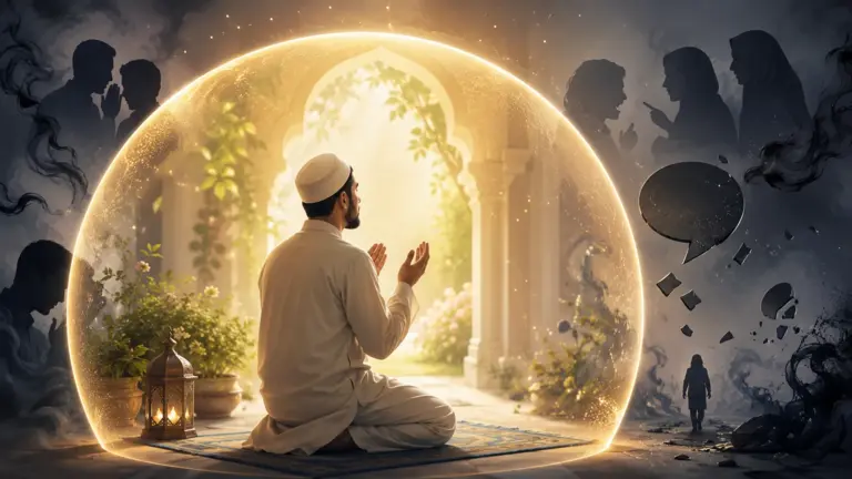 Muslim man praying protected from harmful influences