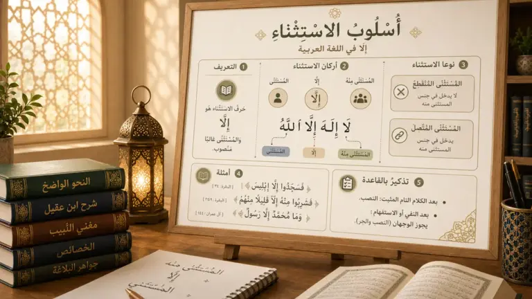 Arabic board explaining de exception particle illa