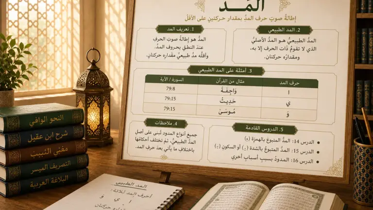 Tajweed board explaining natural vowel elongation