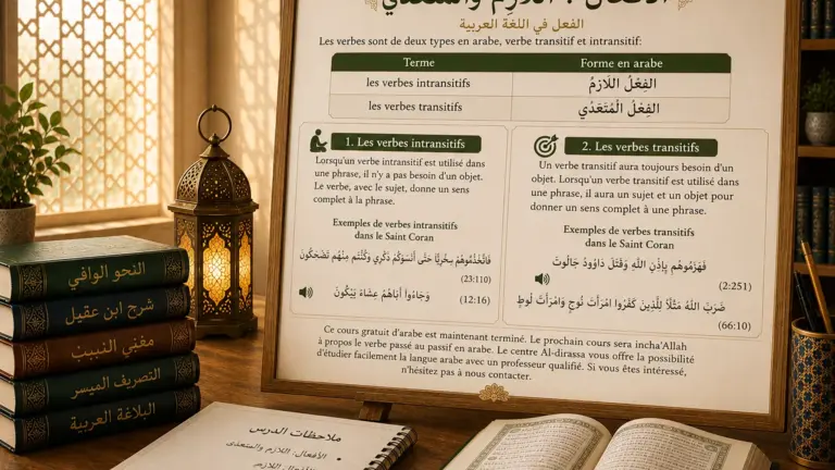 Educational chart on Arabic transitive and intransitive verbs