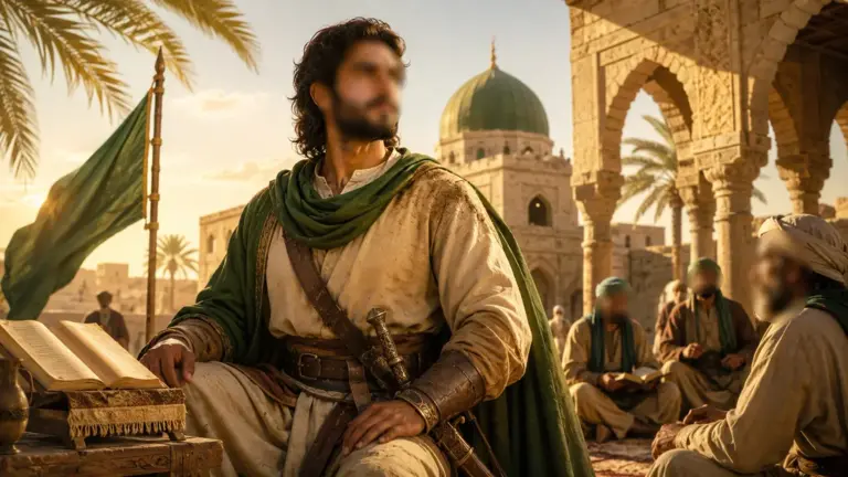 Muslim man in a historical Medina scene