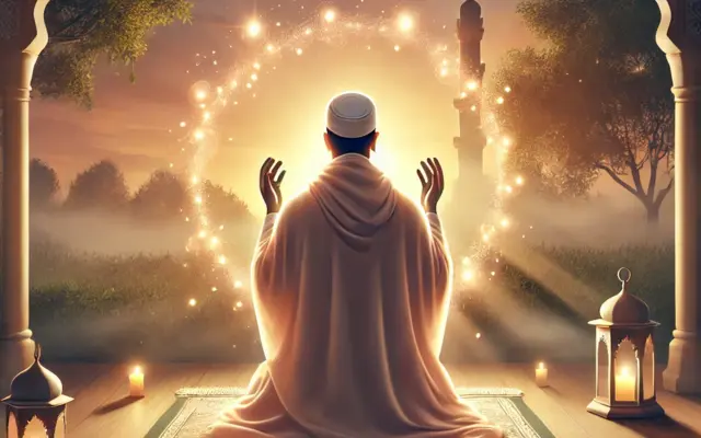Man praying to Allah against calamities