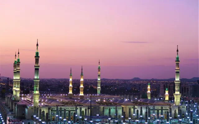 Moské i Medina ved solnedgang