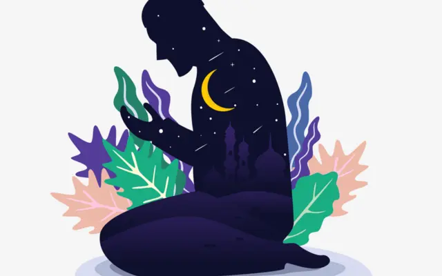 Illustration of a person praying and asking Allah for forgiveness