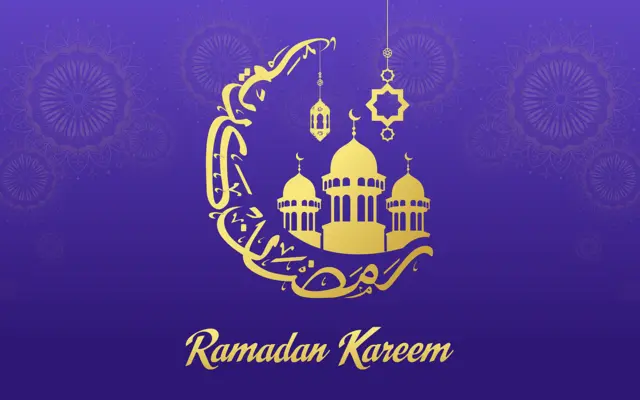 Ramadan Kareem -kuvitus kuunsirpin ja moskeijan kanssa