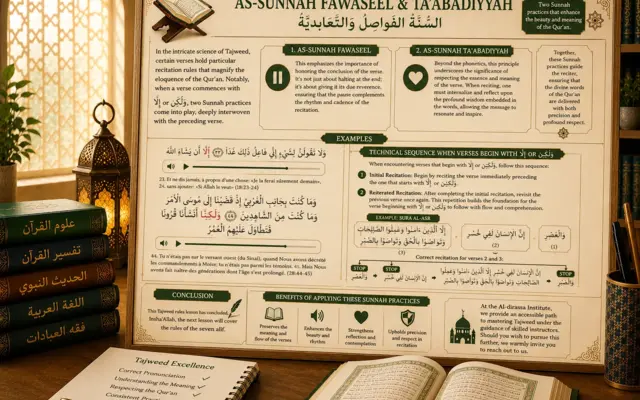 Tajweed lesson about As-Sunnah Fawaseel and Taabadiyyah