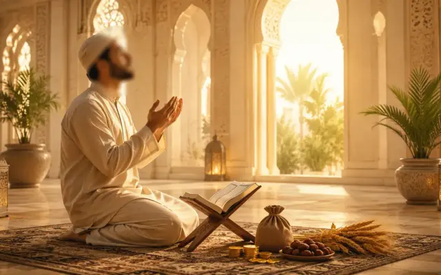 Muslim man asking Allah for blessed provision