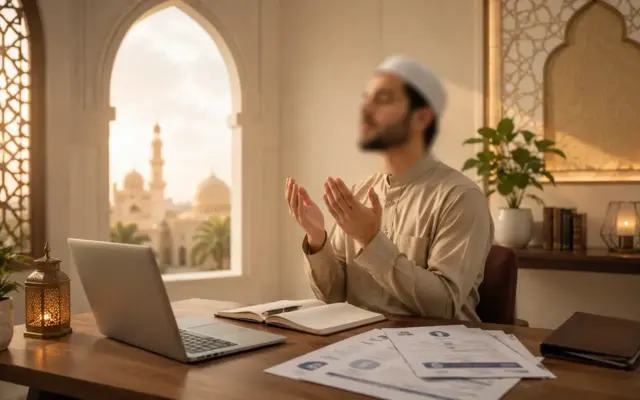 Muslim man making dua to find a job