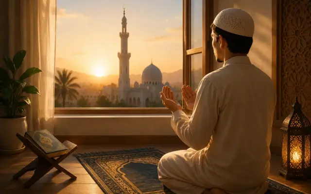 Muslim man reciting morning adhkar