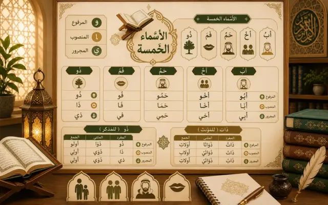 Arabic grammar chart about the five nouns