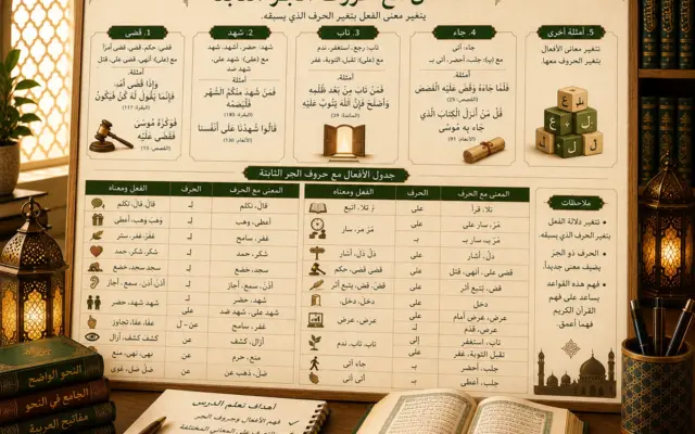 Arabic grammar chart about verbs with fixed prepositions
