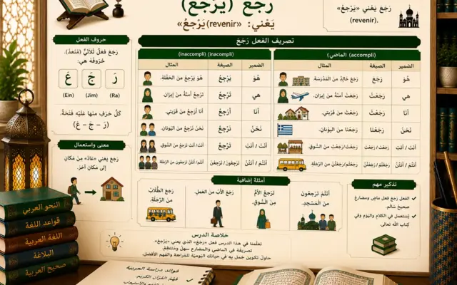 Arabic verb lesson about raja’a meaning to return