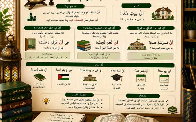 Arabic interrogative particle Ayyu grammar lesson