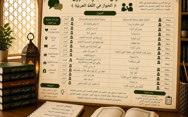 Illustration of an Arabic dialogue for beginners الحِوَارُ