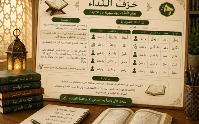 Arabic illustration about the vocative particle ya