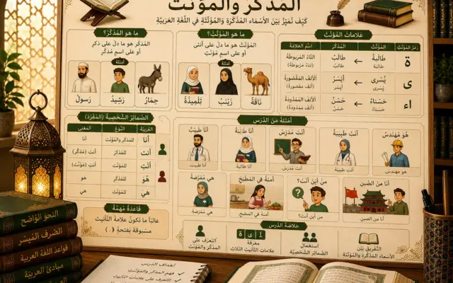 Arabic illustration about masculine and feminine nouns