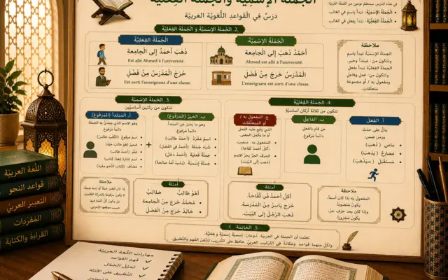 Arabic illustration about nominal and verbal sentences