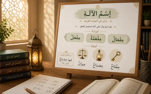 Arabic board showing de noun van instrument