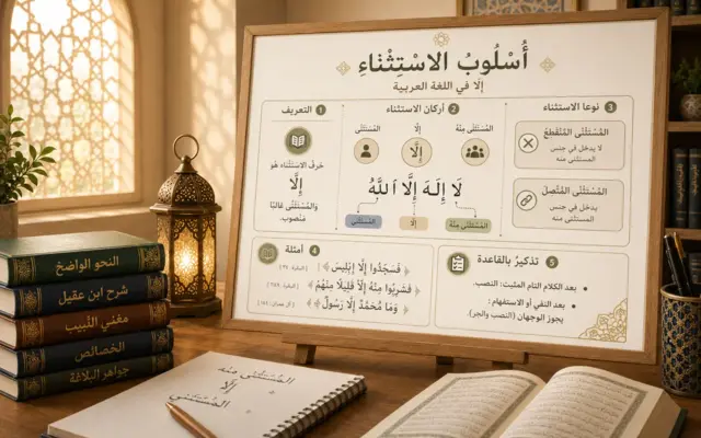 Arabic board explaining de exception particle illa