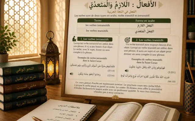 Educational chart on Arabic transitive and intransitive verbs
